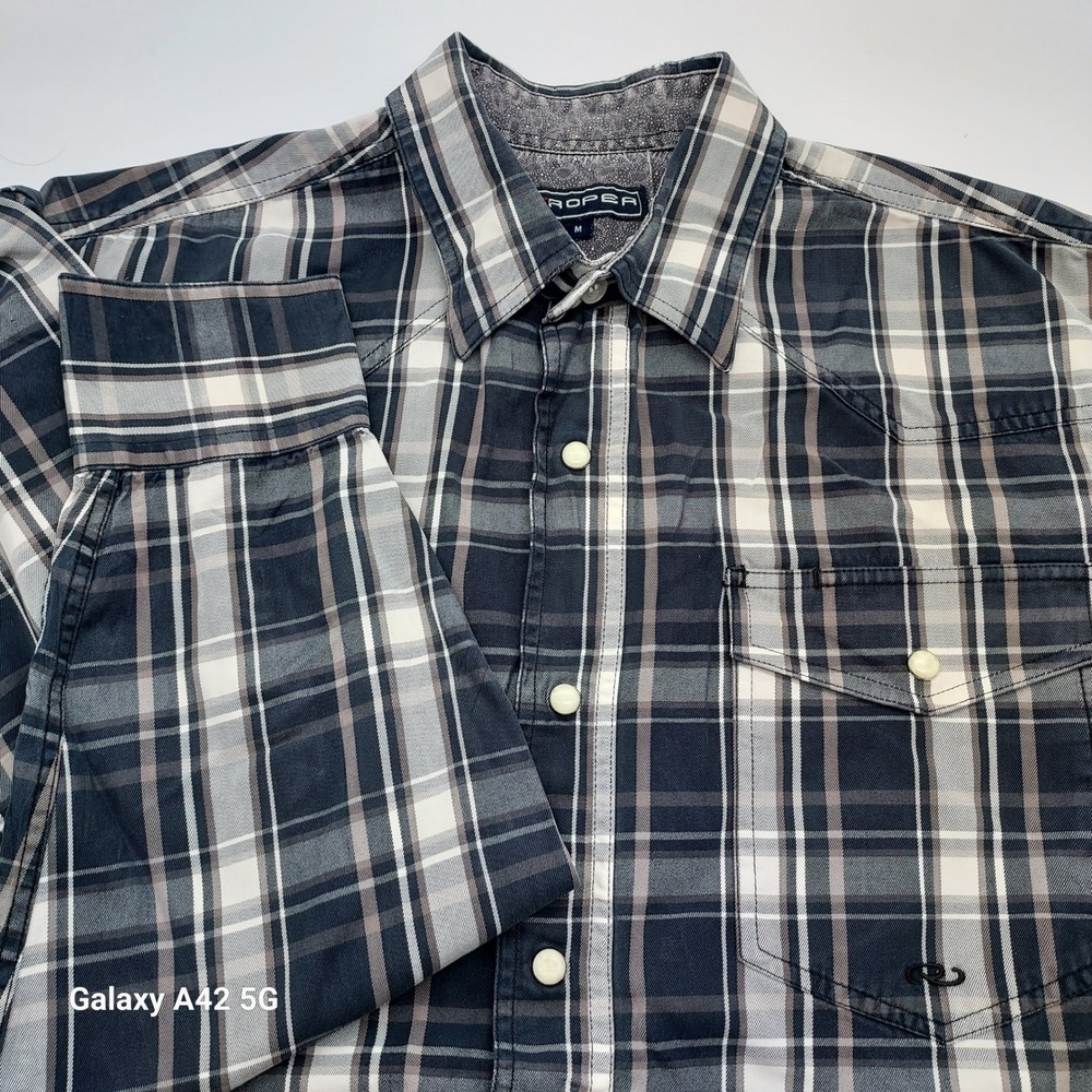 Roper Mens Blue Plaid Pearl Snap Western Long Sleeve Shirt Medium 01-278-004BL
